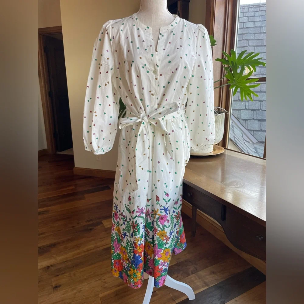 Talbots Cotton Poplin Midi Button Down Shirt Dress in Blissful Floral size 12 - Picture 2 of 14